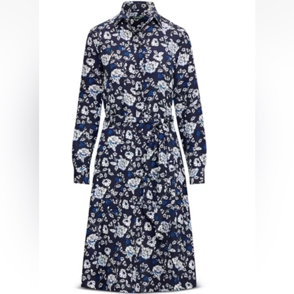NWT $155 Ralph Lauren Navy Floral Long Sleeve shirts Dress Sz 2,4 - Picture 4 of 7